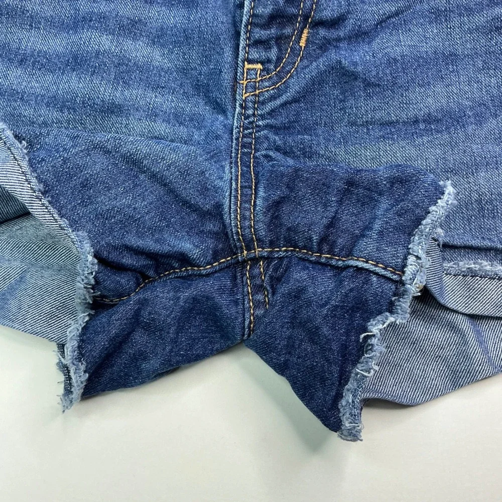 Old Navy Dark Indigo Denim Shorts Kids Size 10 Sky High Rise Raw Hem